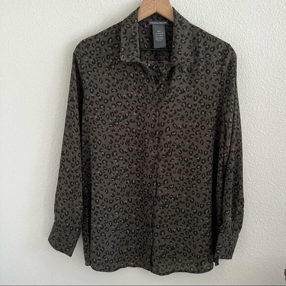 Chelsea & Theodore Tops - Chelsea Theodore Leopard Print Button Front Collar Shirt Medium